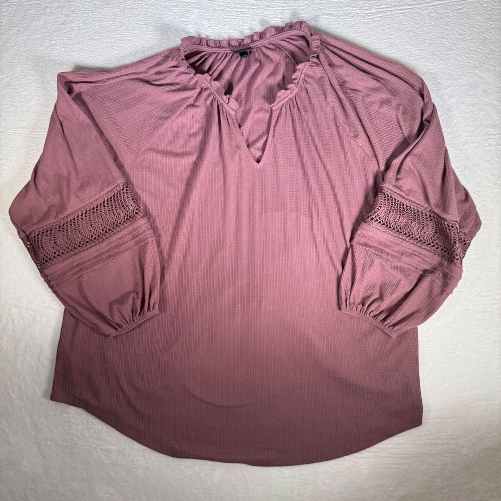 Torrid Women Mauve Ruffle Neck Balloon Sleeve Boho Whimsigoth Blouse Sz 3‎